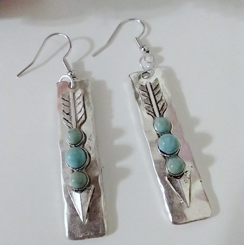 Western Style Turquoise Arrow Dangle Earrings